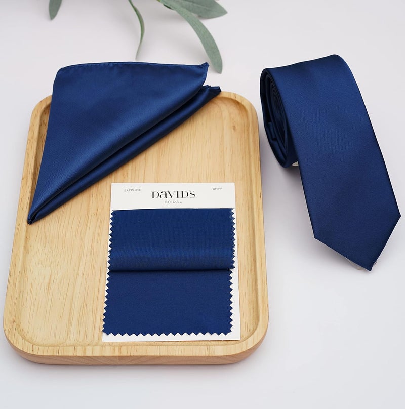 ZENXUS Regular Tie and Pocket Square for Men, Solid Color Necktie Set, 3.2 inch Standard Width - Image 5